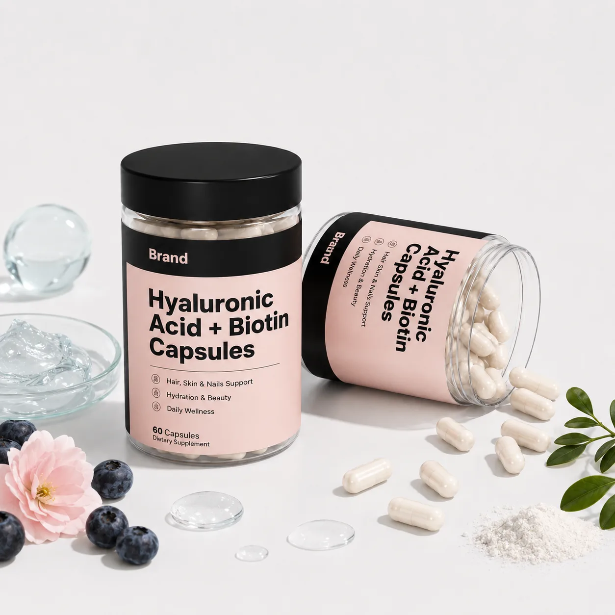 Hyaluronic Acid + Biotin Tablet Capsules manufacturer in India for third-party manufacturing private label packaging and B2B supply