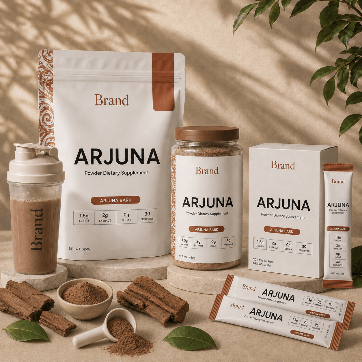 Arjuna powder and Sachets manufacturer in India for private label herbal wellness supplement brands and B2B export buyers