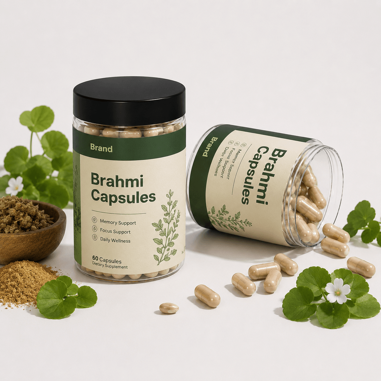 Brahmi private label packaging and labeling support in India for export-quality herbal wellness brands