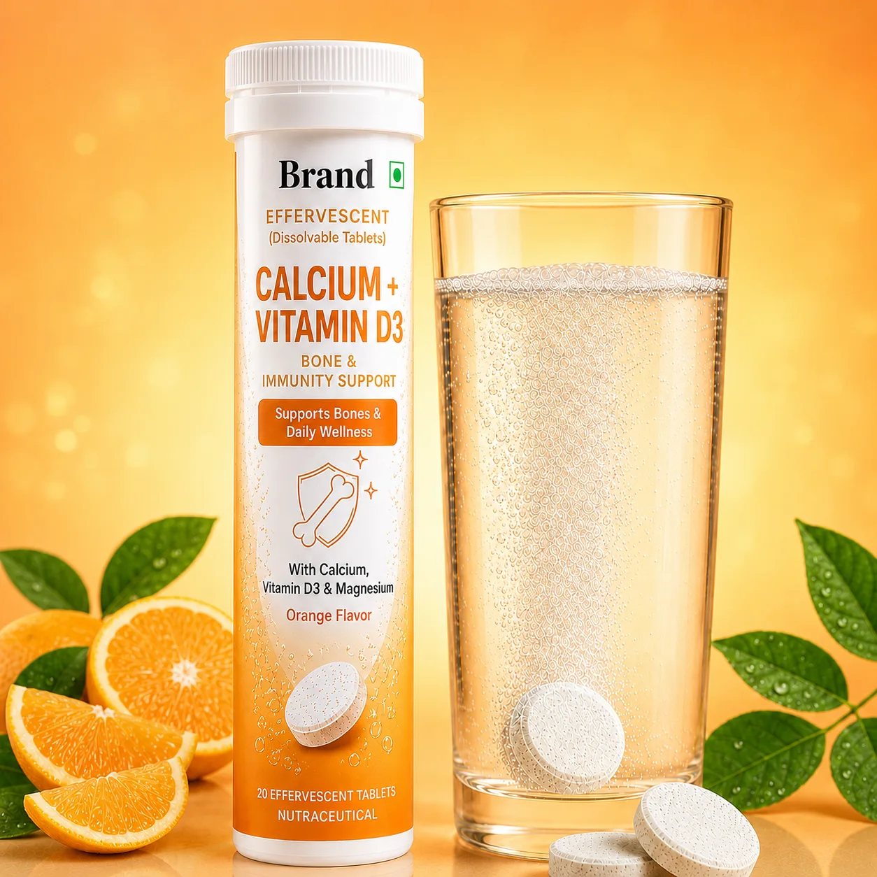 Calcium + Vitamin D3 Effervescent manufacturer and exporter in India for private label brands custom formulation bulk orders and global B2B buyers
