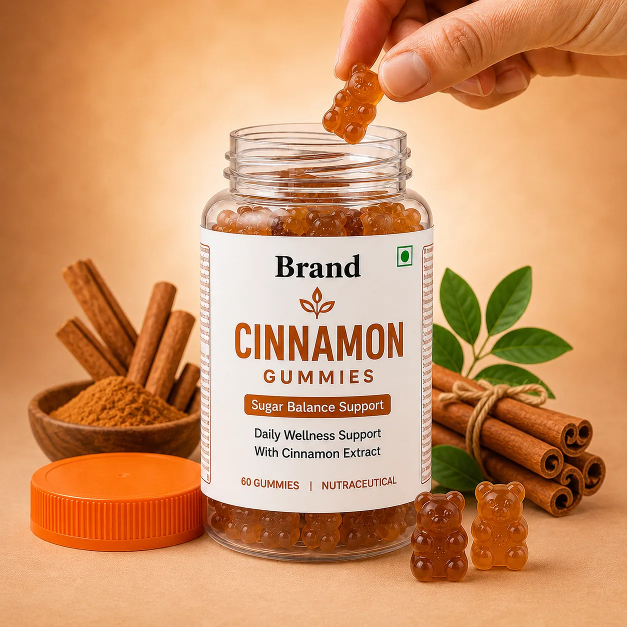 Cinnamon gummies supplier and manufacturer from India for custom formulation private label products and worldwide B2B supply