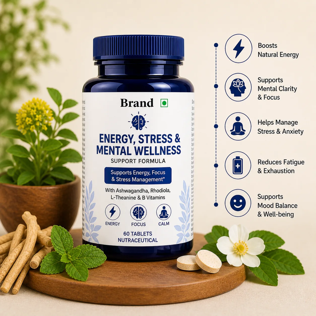 Energy, Stress & Mental Wellness manufacturer in India for private label dietary supplement brands and B2B export buyers