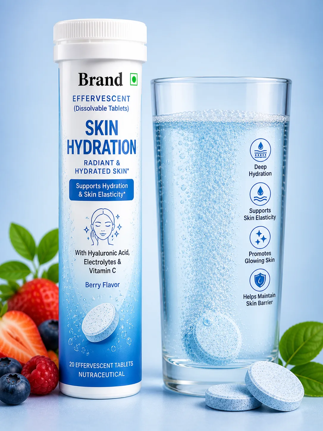 Skin Hydration EFFERVESCENT Custom formulation manufacturer in India for third-party manufacturing private label packaging and B2B supply