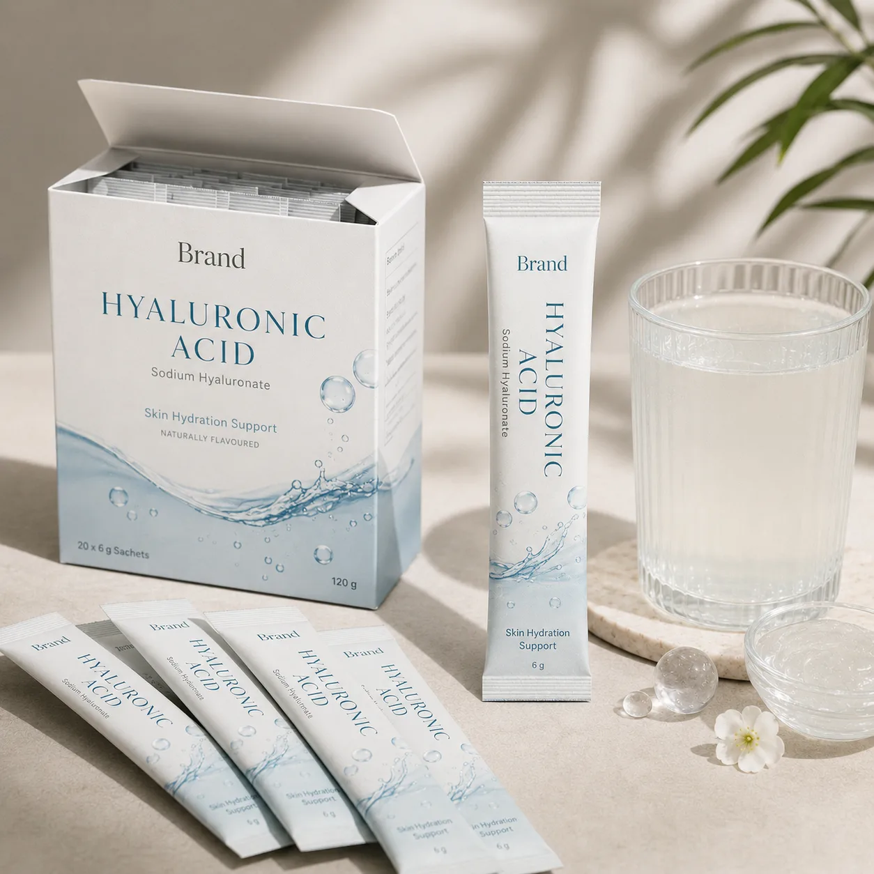 Hyaluronic Acid (Sodium Hyaluronate) manufacturing in India for single-dose supplement, hydration and wellness brands with private label packaging bulk supply and export support
