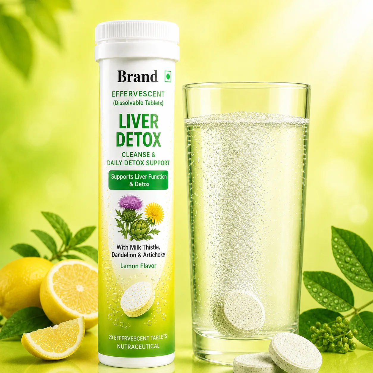Liver Detox Effervescent manufacturing in India for fast-dissolving nutraceutical and wellness brands with private label packaging bulk supply and export support