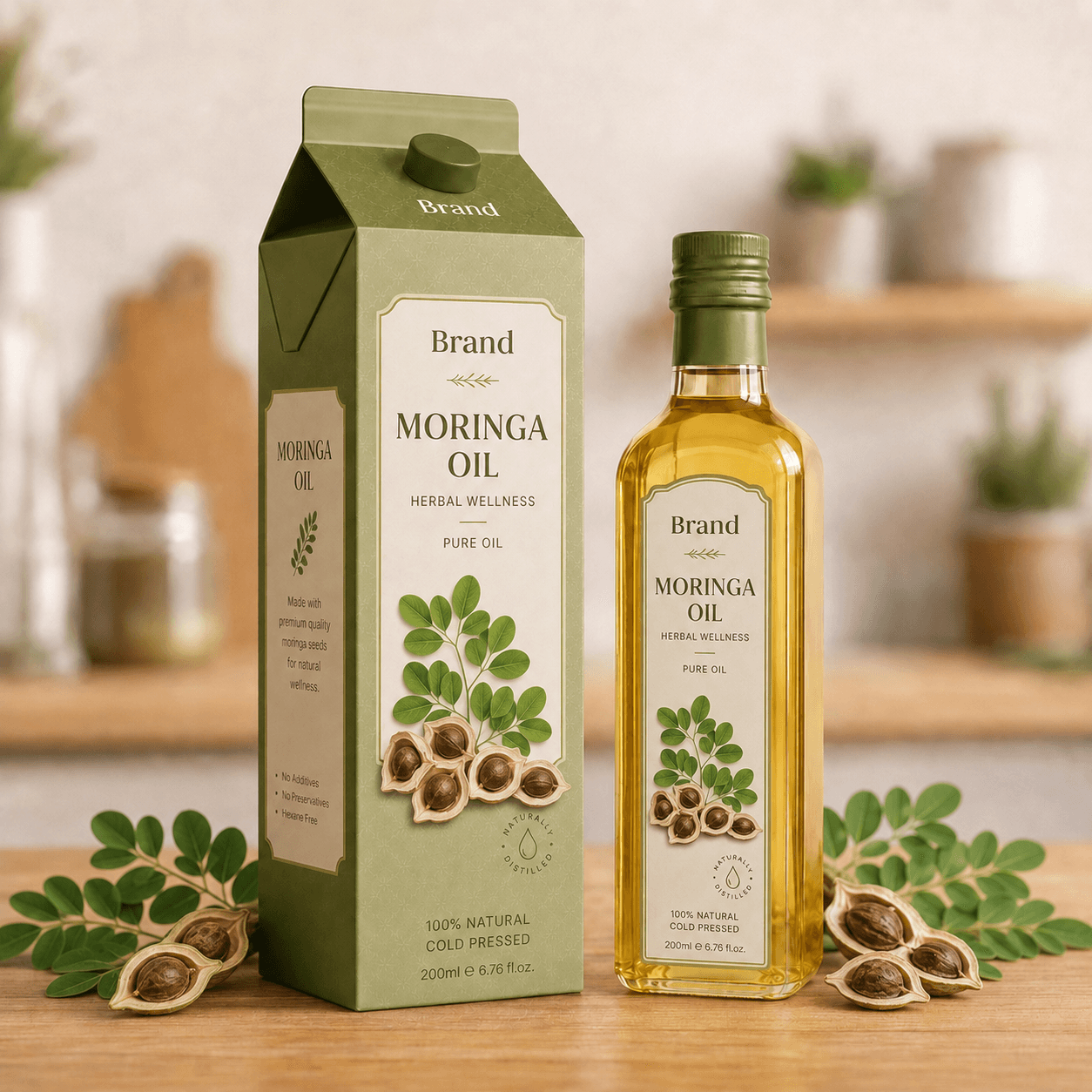 Moringa oil manufacturer in India for private label herbal wellness cosmetic brands and global export buyers