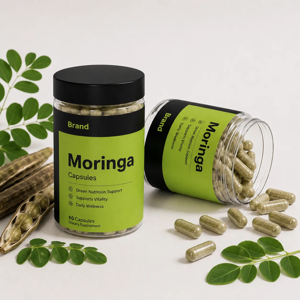 Moringa capsule manufacturer and exporter in India for private label herbal wellness brands custom formulation bulk orders and global B2B buyers