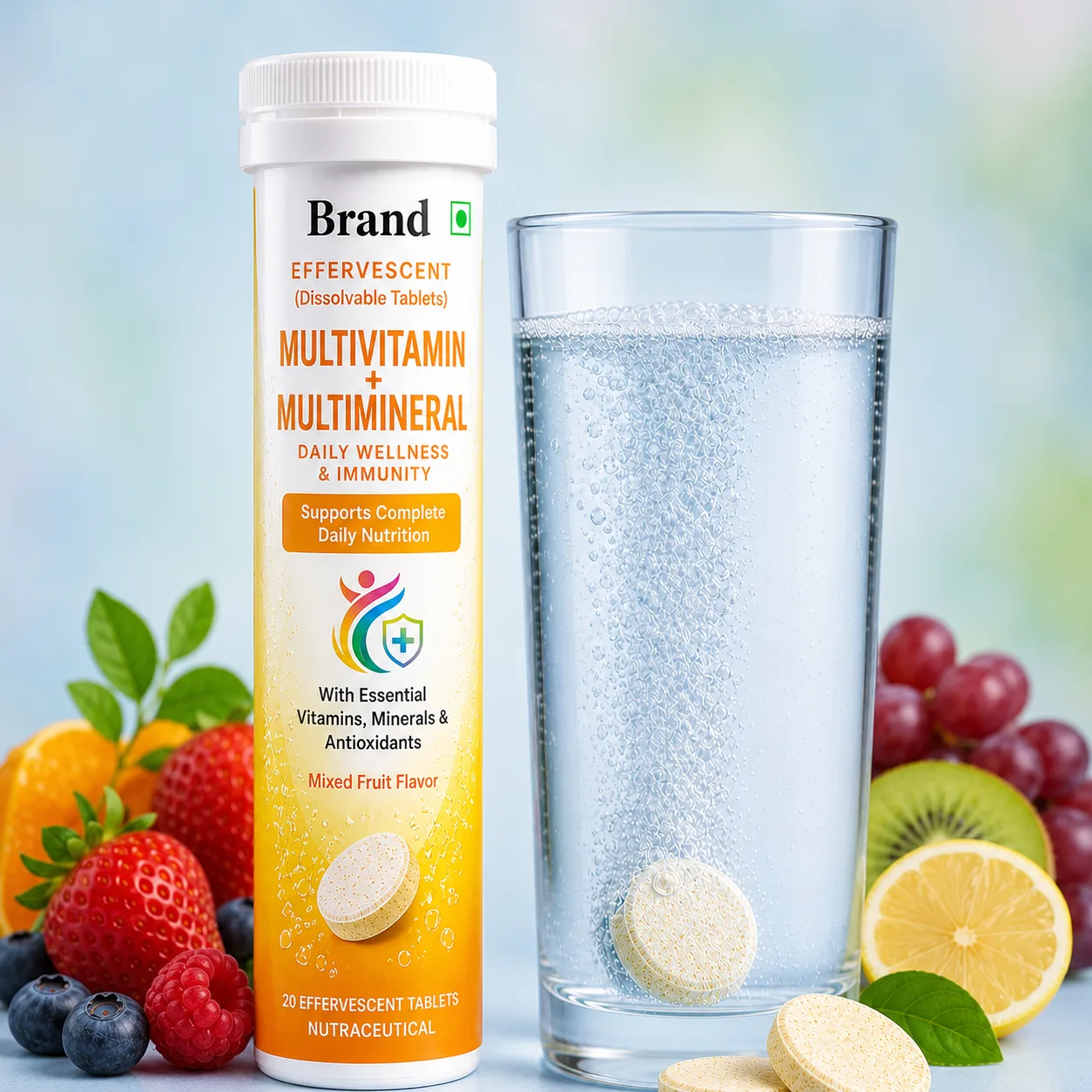 Multivitamin + Multimineral Effervescent supplier and manufacturer from India for custom formulation private label products and worldwide B2B supply