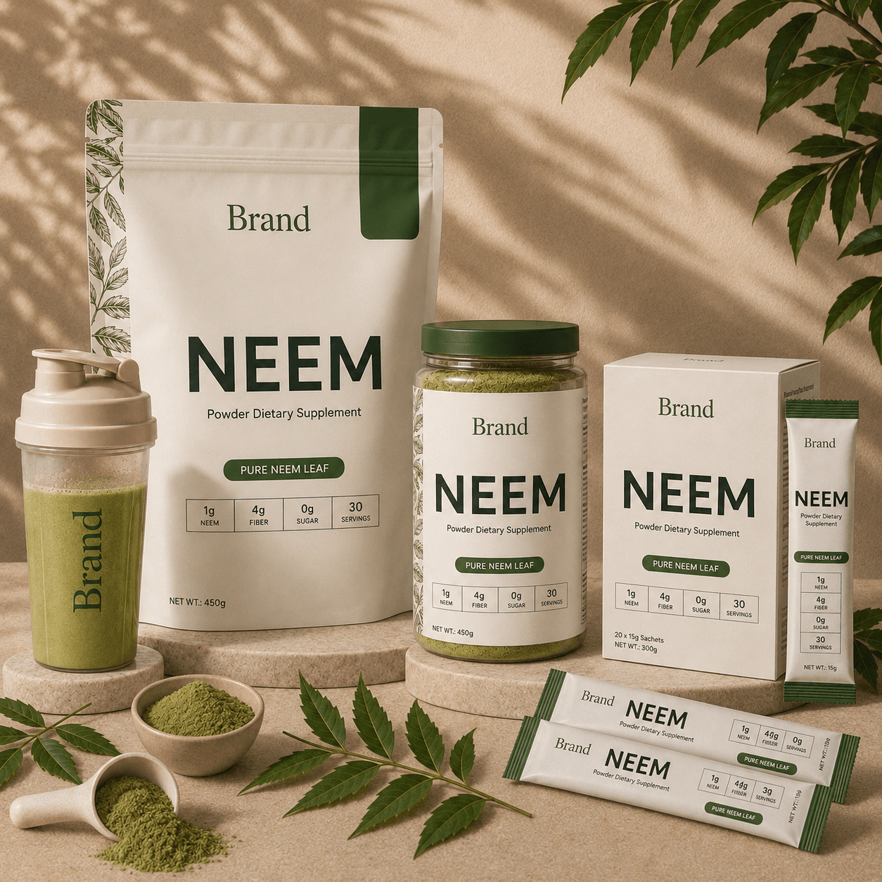 Neem powder supplier and manufacturer from India for custom formulation private label products and worldwide B2B supply