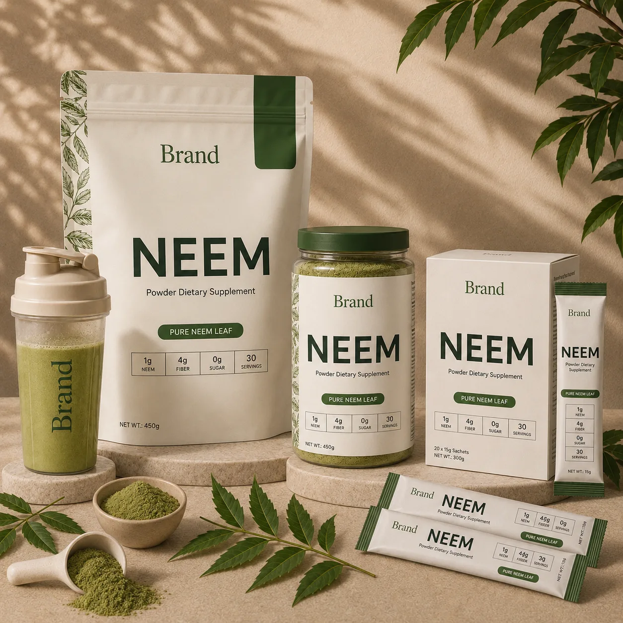 Neem powder supplier and manufacturer from India for custom formulation private label products and worldwide B2B supply