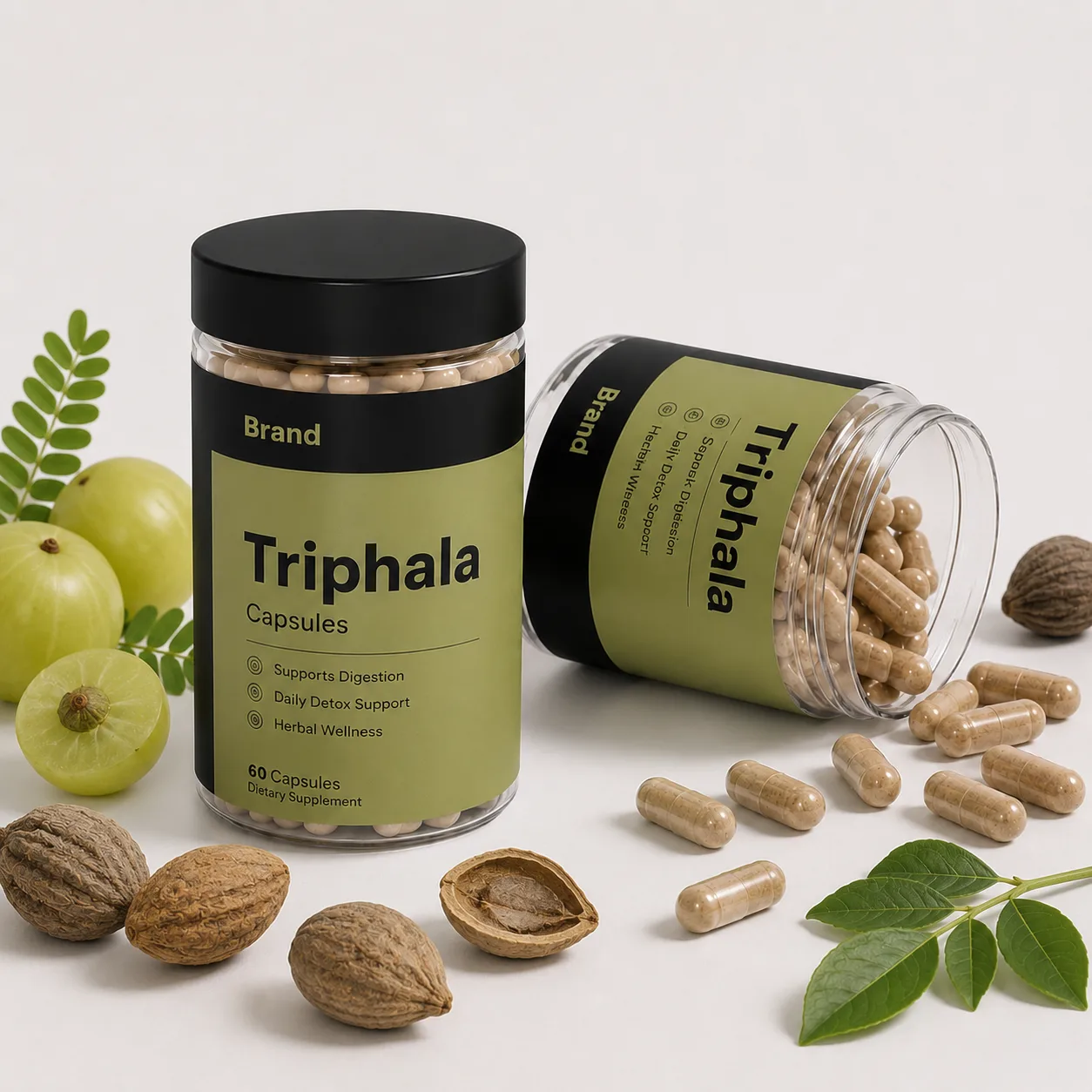Triphala Capsule manufacturing in India for herbal wellness, ayurvedic and natural product brands custom formulation bulk production and export buyers
