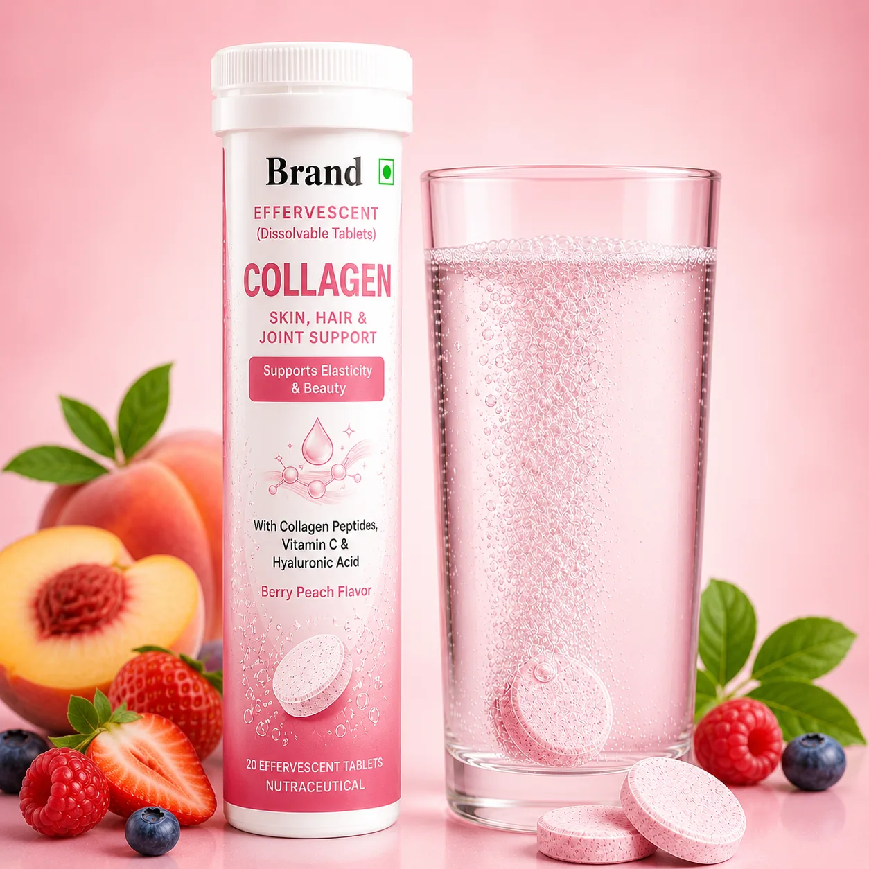 Collagen Effervescent supplier and manufacturer from India for custom formulation private label products and worldwide B2B supply